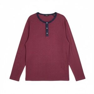Theory Contrast Henley Long Sleeve Shirt Burgundy Navy Modal Knit Size XL